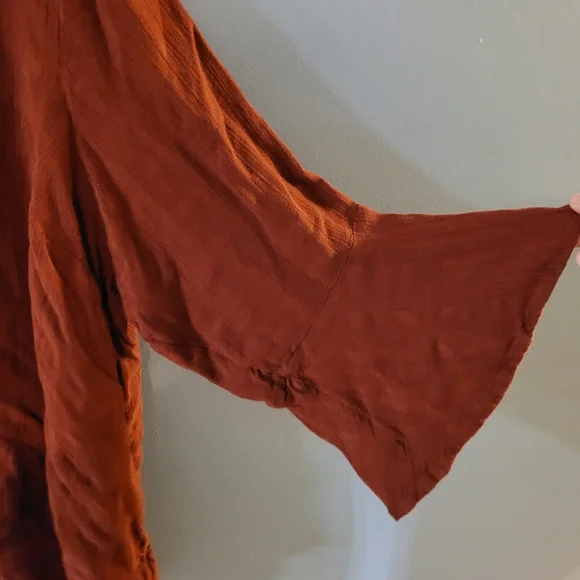 TORRID Brick Red Textured Tie Front Midi Blouse - Picture 6 of 9